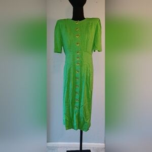 A Vintage Rare Success Dress Green Midi Button Up Dress
